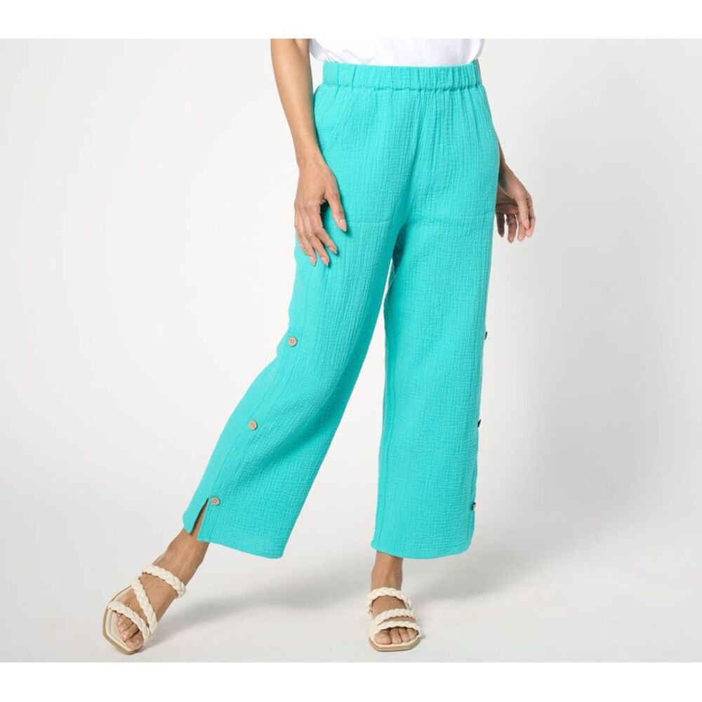 Summersalt Women's Petite Pants PM Denim & Co. Gauze Crop Pant Blue A649394